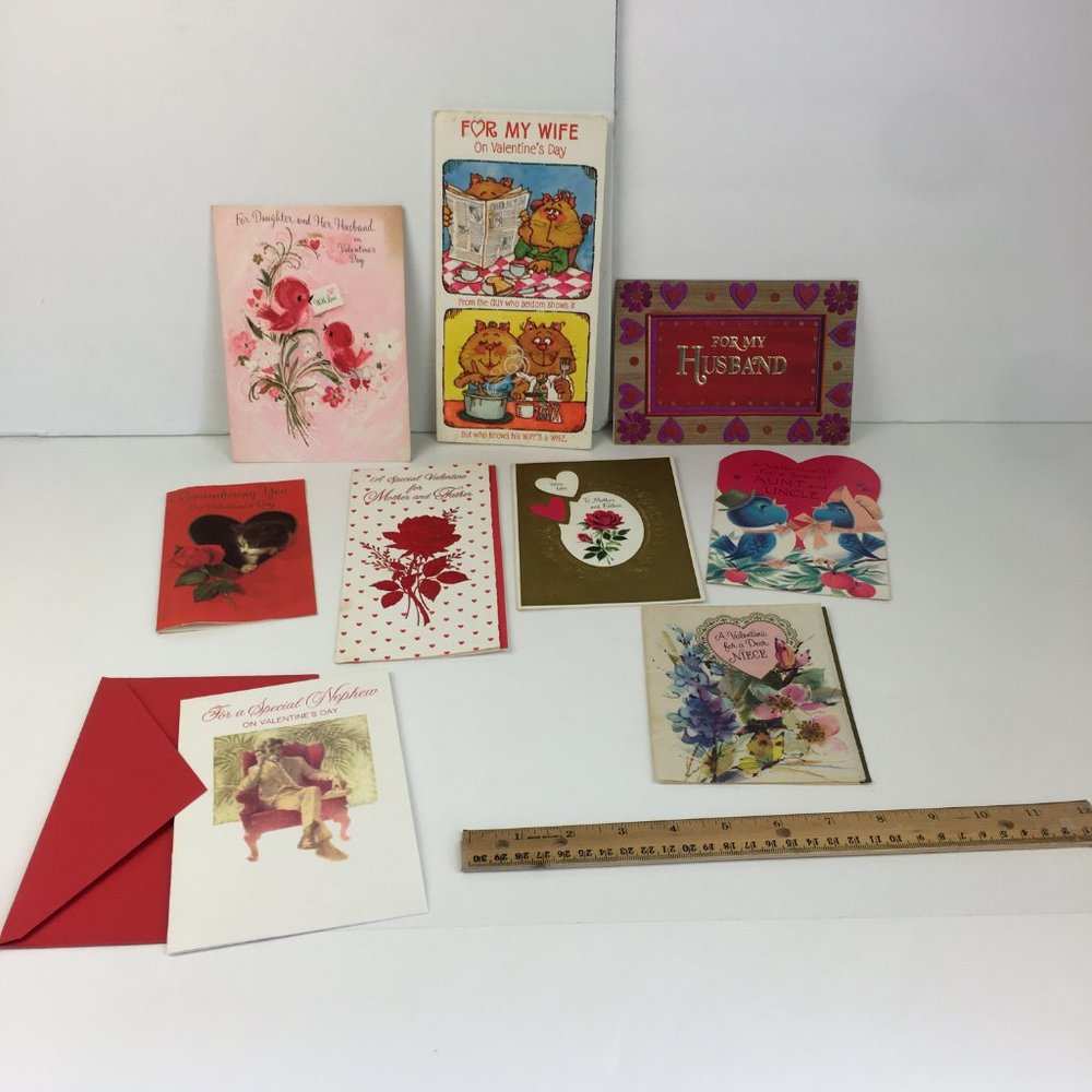 Vtg lot of 9 Used Valentines Day Greeting Cards Upcycle Scrapbook Repurpose READ